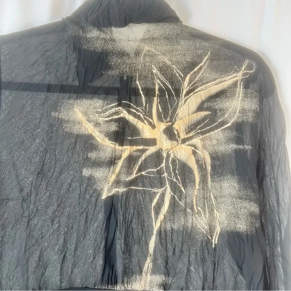 Vintage Blacky dress Berlin sleeved semi-sheer top. Black with Floral Design 8 - Picture 12 of 16